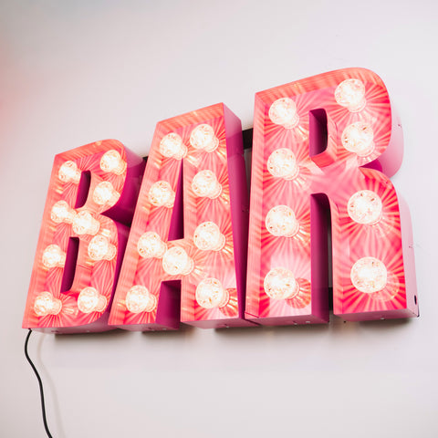 Neon Pink BAR Sign – Steel Fairground Style LED Letter Sign