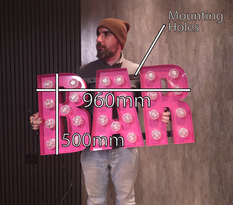 Neon Pink BAR Sign – Steel Fairground Style LED Letter Sign