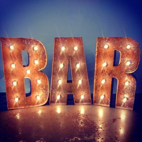 50cm Rustic Industrial Metal Letter Lights | Vintage Marquee Sign Decor